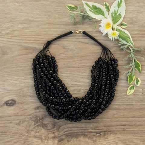 Natural Wood Black 🖤 8mm Beads Multi Layer Necklace Handmade Ethnic Jewelry
