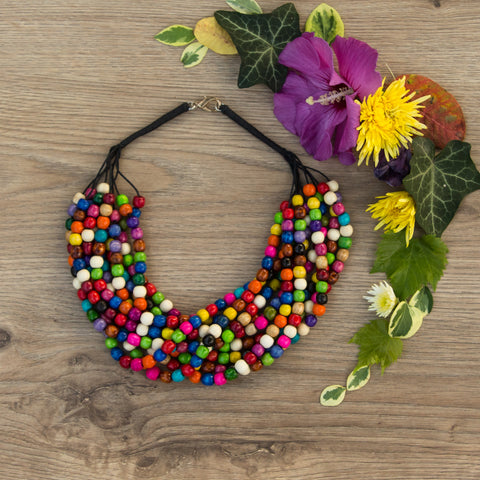 Natural Wood Bead Multicolored 💙🧡💜 Ethnic Handmade Necklace