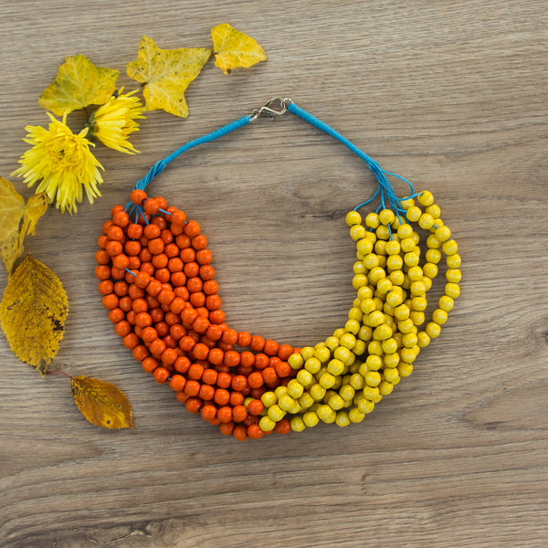Multicolor Necklace Duo Yellow/Orange 💛🧡 8mm Beads Love Handmade