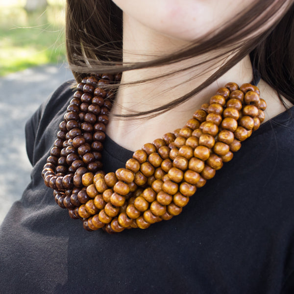 wood beads mala 8mm beads multi layer necklace ethnic beads jewelry round wood beads